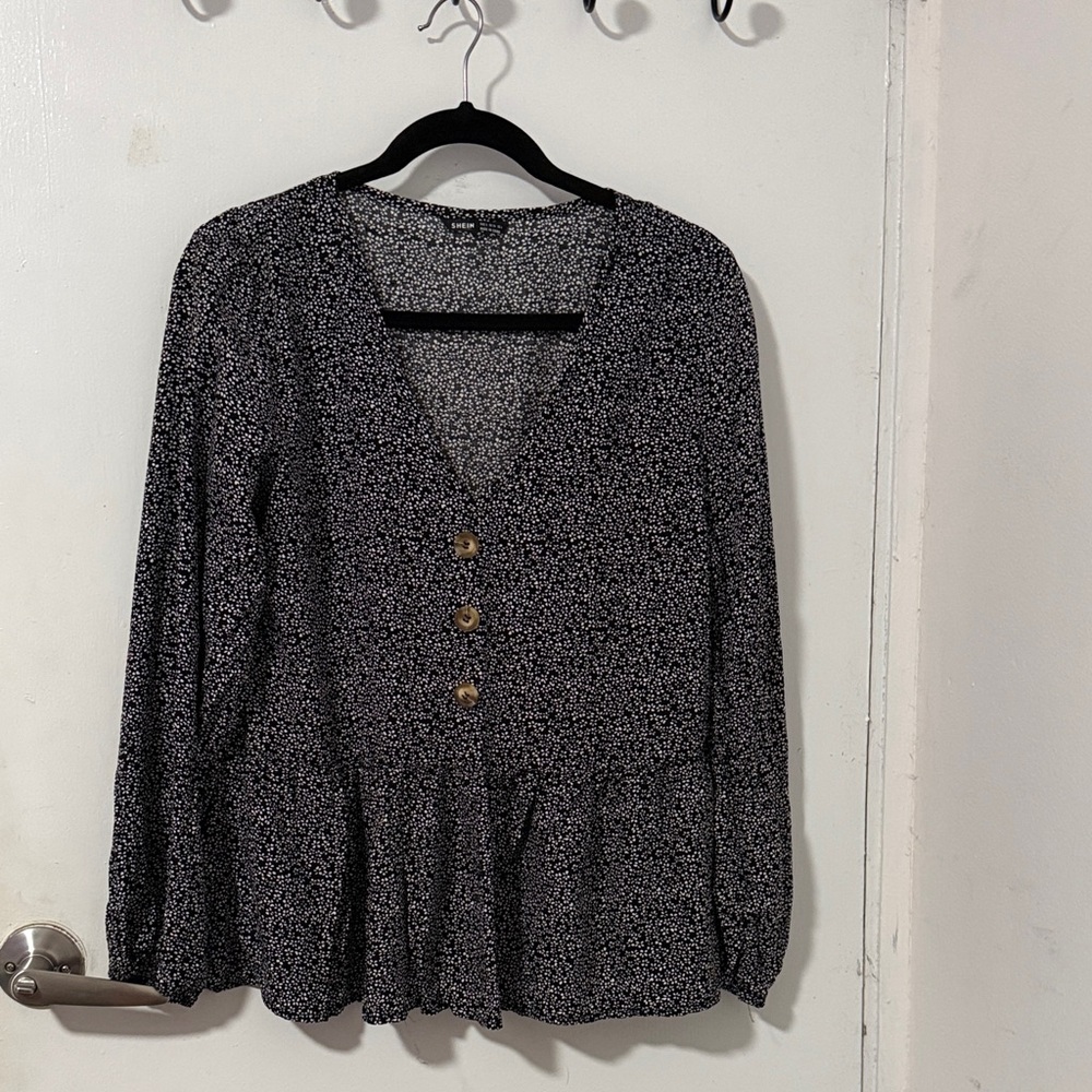 SHEIN Black and White Floral Blouse